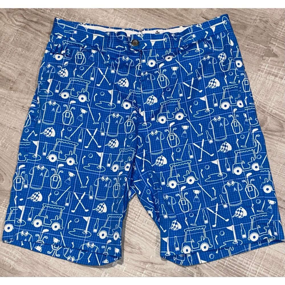 Royal & Awesome Golf Shorts Adult 36 Blue White Club Cart Beer Cap Balls Mens